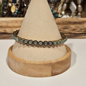 Gold and Blue Dotted Bracelet Women's Jewelry Magnetic Closure Bangle Boho